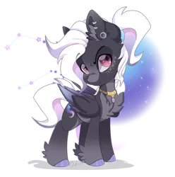 Size: 1600x1612 | Tagged: safe, artist:silent-shadow-wolf, derpibooru import, oc, oc:stellar solstice, unofficial characters only, pony, chest fluff, chibi, digital art, ear fluff, ear piercing, grumpy, hairband, jewelry, leg fluff, male, necklace, piercing, signature, simple background, solo, stallion, transparent background, white hair, white mane, white tail