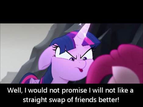 Size: 469x352 | Tagged: alicorn, basalt beach, derpibooru import, edit, engrish, google translate, my little pony: the movie, pinkie pie, safe, screencap, subtitles, translation fail, twilight sparkle, twilight sparkle (alicorn)