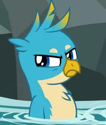 Size: 498x585 | Tagged: safe, derpibooru import, screencap, gallus, gryphon, what lies beneath, chest fluff, cropped, gallus is not amused, male, unamused