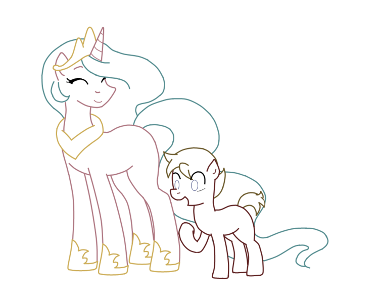 Size: 992x792 | Tagged: safe, derpibooru import, princess celestia, oc, oc:max mustang, pony, unicorn, colt, determination, duo, female, foal, lineart, male, mare, race swap, simple background, transparent background, unicorn celestia