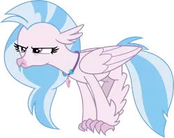 Size: 2322x1842 | Tagged: artist:payback, behaving like a bird, birds doing bird things, classical hippogriff, derpibooru import, female, hippogriff, jewelry, necklace, perching, safe, silverstream, silverstream is not amused, simple background, solo, transparent background, unamused, vector, what lies beneath