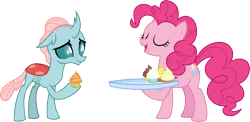 Size: 6136x3000 | Tagged: safe, artist:cloudyglow, derpibooru import, ocellus, pinkie pie, marks for effort, cupcake, food, simple background, transparent background, vector