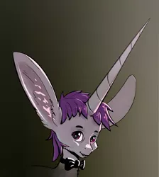 Size: 1740x1940 | Tagged: safe, artist:xbi, derpibooru import, oc, oc:lapush buns, unofficial characters only, bunnycorn, pony, unicorn, bowtie, bunny ears, bust, horn, impossibly large ears, impossibly large horn, looking at you, male, portrait, solo, stallion