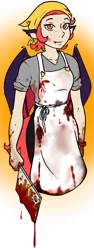 Size: 543x1442 | Tagged: apron, artist:dj-black-n-white, blood, butcher, clothes, derpibooru import, meat cleaver, oc, oc:murmur, offspring, parent:oc:arrhythmia, satyr, semi-grimdark, unofficial characters only