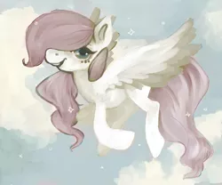 Size: 1200x1000 | Tagged: safe, artist:staticdragon1, derpibooru import, fluttershy, pegasus, pony, female, filly, flying, hair over one eye, looking at you, smiling, solo, spread wings, wings