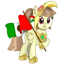 Size: 1000x1000 | Tagged: safe, artist:toyminator900, derpibooru import, oc, oc:tailcoatl, ponified, unofficial characters only, pegasus, pony, country, flag, hoof hold, hoof shoes, jewelry, looking at you, mexican, mexico, nation ponies, national flag, simple background, solo, transparent background