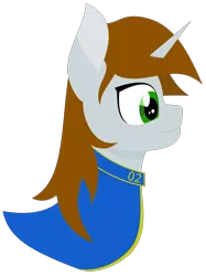 Size: 3869x5184 | Tagged: safe, artist:alltimemine, derpibooru import, oc, oc:littlepip, unofficial characters only, pony, unicorn, fallout equestria, fanfic, bust, clothes, fanfic art, female, horn, inkscape, lineless, mare, portrait, profile, simple background, smiling, solo, transparent background, vault suit, vector