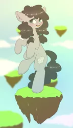 Size: 2000x3500 | Tagged: safe, artist:etoz, derpibooru import, oc, oc:cloudy, unofficial characters only, earth pony, pony, bipedal, blushing, cloud, female, floating island, happy, on one hoof, sky, smiling