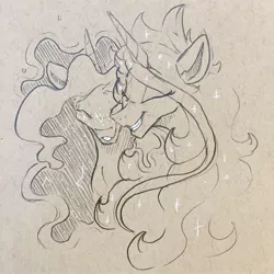 Size: 1280x1280 | Tagged: safe, artist:greyscaleart, derpibooru import, princess celestia, princess luna, alicorn, pony, constellation freckles, female, freckles, greyscaleart is trying to murder us, happy, nuzzling, royal sisters, siblings, sisters, smiling, traditional art