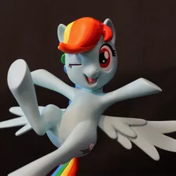 Size: 3000x3000 | Tagged: safe, alternate version, artist:nekokevin, derpibooru import, rainbow dash, pegasus, pony, close-up, craft, cute, dashabetes, female, figure, irl, looking at you, mare, one eye closed, open mouth, photo, raised hoof, sculpture, smiling, solo