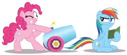 Size: 6422x2835 | Tagged: safe, artist:aleximusprime, derpibooru import, pinkie pie, rainbow dash, earth pony, pegasus, pony, annoyed, book, childish gambino, crossover, donald glover, fridge horror, lol, meme, meme parody, one eye open, parody, party cannon, random, reading, reading rainboom, silly, simple background, smiling, smirk, this is america, this is equestria, this will end in pain, this will not end well, transparent background, unamused