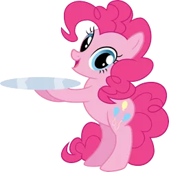 Size: 4000x4073 | Tagged: safe, artist:pilot231, derpibooru import, pinkie pie, earth pony, pony, absurd resolution, bipedal, female, mare, platter, simple background, smiling, solo, stock vector, transparent background, vector