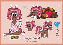 Size: 1000x710 | Tagged: safe, artist:pink-pone, derpibooru import, oc, oc:ginger bread, earth pony, pony, blanket, cookie, female, filly, food, mare, onomatopoeia, sleeping, solo, sound effects, zzz