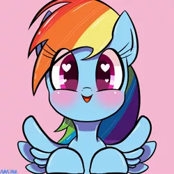 Size: 2048x2048 | Tagged: safe, artist:nanima, derpibooru import, rainbow dash, pegasus, pony, bust, cute, dashabetes, female, heart eyes, looking at you, mare, pink background, simple background, solo, wingding eyes