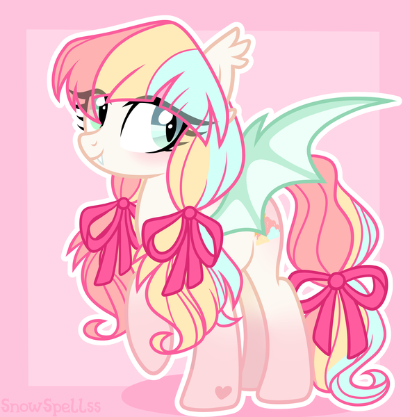 Size: 3446x3502 | Tagged: safe, artist:dreamyeevee, derpibooru import, oc, oc:pastel clouds, bat pony, pony, base used, bat pony oc, bat wings, multicolored hair, rainbow hair, solo, wings