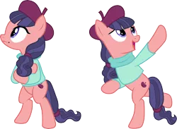 Size: 4099x3000 | Tagged: safe, artist:cloudyglow, derpibooru import, raspberry beret, earth pony, pony, horse play, bipedal, clothes, female, hat, mare, open mouth, simple background, solo, sweater, transparent background, vector
