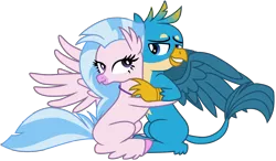 Size: 8833x5160 | Tagged: safe, artist:ejlightning007arts, derpibooru import, gallus, silverstream, classical hippogriff, gryphon, hippogriff, what lies beneath, absurd resolution, cute, diastreamies, female, gallabetes, gallstream, hug, male, paws, shipping, simple background, straight, transparent background, vector, wings