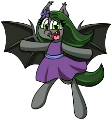 Size: 1776x1918 | Tagged: safe, artist:alittleofsomething, derpibooru import, oc, oc:emerald notes, unofficial characters only, bat pony, pony, bipedal, clothes, dress, female, mare, open mouth, simple background, solo, transparent background
