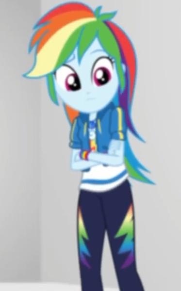 Size: 410x659 | Tagged: safe, derpibooru import, screencap, rainbow dash, equestria girls, equestria girls series, rollercoaster of friendship, clothes, cropped, crossed arms, female, geode of super speed, hoodie, magical geodes, pants