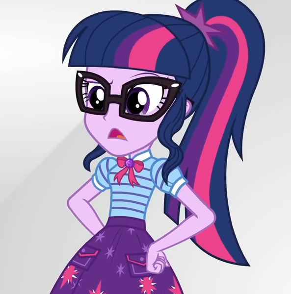 Size: 712x720 | Tagged: safe, derpibooru import, screencap, sci-twi, twilight sparkle, equestria girls, equestria girls series, rollercoaster of friendship, clothes, cropped, geode of telekinesis, glasses, magical geodes, ponytail, skirt, solo