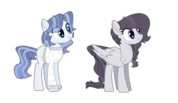 Size: 2647x1537 | Tagged: safe, artist:spectrumnightyt, derpibooru import, oc, oc:amethyst pie, oc:lapis pie, unofficial characters only, earth pony, pegasus, pony, clothes, female, magical lesbian spawn, mare, offspring, parent:fluttershy, parent:marble pie, parent:maud pie, parent:rarity, parents:marbleshy, parents:rarimaud, simple background, sweater, transparent background