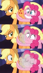 Size: 1920x3240 | Tagged: suggestive, derpibooru import, edit, edited screencap, screencap, applejack, pinkie pie, earth pony, pony, shadow play, applebutt, bait and switch, butt, butt touch, butthug, comic, eyes closed, face fart, faceful of ass, fart, fart edit, fart fetish, fart sniffing, female, fetish, hug, looking back, mare, mortified, olfactophilia, open mouth, parody, payback, pinkie hugging applejack's butt, plot, screencap comic, sick, smiling, smug, sniffing, surprised