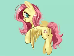 Size: 1600x1200 | Tagged: safe, artist:royal, derpibooru import, fluttershy, pegasus, pony, butt, cute, female, looking back, mare, plot, shyabetes, simple background, smiling, solo, spread wings, three quarter view, wings