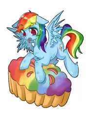 Size: 493x658 | Tagged: safe, artist:royal, derpibooru import, rainbow dash, pegasus, pony, female, food, mare, pie, simple background, solo