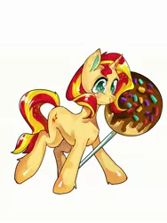 Size: 1440x1920 | Tagged: safe, artist:royal, derpibooru import, sunset shimmer, pony, unicorn, candy, female, food, lollipop, mare, simple background, solo