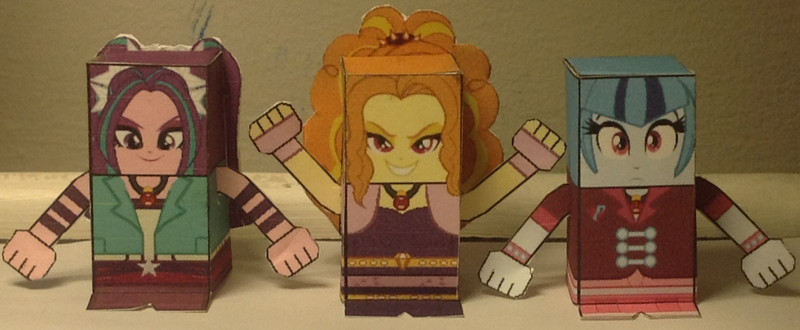 Size: 2311x953 | Tagged: safe, artist:grapefruitface1, derpibooru import, adagio dazzle, aria blaze, sonata dusk, equestria girls, rainbow rocks, arts and crafts, craft, irl, papercraft, photo, the dazzlings, toy a day