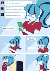 Size: 2032x2890 | Tagged: safe, artist:jase1505, deleted from derpibooru, derpibooru import, aria blaze, sonata dusk, series:dusk oceanos, equestria girls, blushing, comic, crying, cute, door, eyes closed, high res, money, oh no, present, sonatabetes, surprised, tearing up, tears of joy