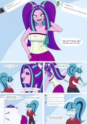 Size: 2032x2886 | Tagged: safe, artist:jase1505, deleted from derpibooru, derpibooru import, aria blaze, sonata dusk, series:dusk oceanos, equestria girls, angry, annoyed, armpits, breasts, busty aria blaze, comic, eyes closed, fangs, high res, implied arisona, implied lesbian, implied shipping, refrigerator, smug