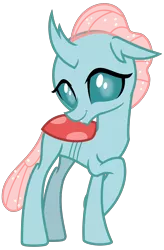 Size: 2100x3200 | Tagged: alternate version, artist:cheezedoodle96, changedling, changeling, crossed legs, cute, cuteling, cute little fangs, derpibooru import, diaocelles, fangs, female, looking at you, ocellus, safe, school daze, shy, simple background, smiling, solo, svg, .svg available, transparent background, vector