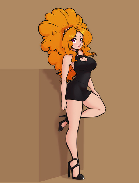 Size: 1215x1600 | Tagged: safe, artist:scorpdk, derpibooru import, adagio dazzle, human, equestria girls, rainbow rocks, adoragio, adorasexy, big breasts, boob window, breasts, busty adagio dazzle, cleavage, clothes, cute, dress, female, gem, high heels, humanized, legs, little black dress, looking at you, open mouth, sexy, shoes, siren gem, smiling, solo, stupid sexy adagio dazzle