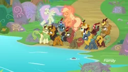 Size: 1920x1080 | Tagged: safe, derpibooru import, screencap, applejack, autumn afternoon, cinder glow, fern flare, fluttershy, forest fall, maple brown, pumpkin smoke, sparkling brook, spring glow, summer flare, winter flame, earth pony, kirin, pegasus, pony, sounds of silence, background kirin, discovery family logo, female, glowing horn, horn, levitation, magic, magic aura, male, mare, pensive, sad, scared, stream of silence, telekinesis, worried