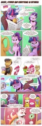 Size: 1213x3644 | Tagged: safe, artist:saturdaymorningproj, derpibooru import, pinkie pie, silverstream, starlight glimmer, twilight sparkle, twilight sparkle (alicorn), oc, oc:berzie, alicorn, changedling, changeling, classical hippogriff, earth pony, hippogriff, pony, unicorn, amaterasu, changedling oc, changeling oc, clothes, comic, crossover, female, issun, magic, male, mare, meta, neckbeard, newspaper, okami, ponysona, royal guard, stallion, telekinesis