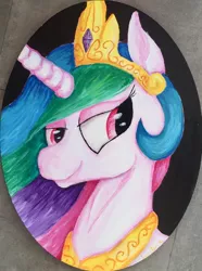 Size: 1024x1376 | Tagged: artist:colorsceempainting, bust, canvas, derpibooru import, oval, paint, painting, portrait, princess celestia, safe, sexy, smiling, solo, traditional art