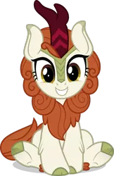 Size: 1024x1576 | Tagged: artist:jhayarr23, autumn blaze, awwtumn blaze, chest fluff, cloven hooves, cute, derpibooru import, female, grin, hnnng, kirin, leg fluff, looking at you, safe, simple background, sitting, smiling, solo, sounds of silence, squee, transparent background, underhoof, vector