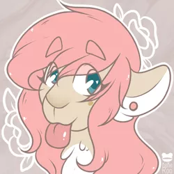 Size: 2000x2000 | Tagged: safe, artist:kekeroo, derpibooru import, oc, oc:aime, unofficial characters only, deer, deer pony, original species, :p, bust, doe, female, piercing, portrait, silly, tongue out