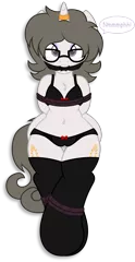 Size: 3589x6963 | Tagged: questionable, artist:digiqrow, deleted from derpibooru, derpibooru import, oc, oc:solaria, pony, arm behind back, belly button, bondage, bra, bra on pony, cameltoe, chest fluff, cleave gag, clothes, gag, glasses, horn, horn ring, magic suppression, muffled moaning, panties, ring, rope, simple background, socks, speech bubble, stockings, thigh highs, transparent background, underwear