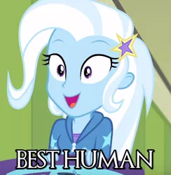 Size: 406x416 | Tagged: safe, derpibooru import, edit, edited screencap, screencap, trixie, equestria girls, equestria girls series, forgotten friendship, angel, beautiful, best human, canterlot high, cropped, cute, diatrixes, female, goddess, i cant believe she hasn't her own show yet, mercy, op is right, overwatch, solo, text, truth