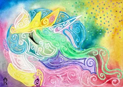 Size: 1024x721 | Tagged: abstract, abstract art, artist:dawn-designs-art, bust, derpibooru import, modern art, princess celestia, safe, solo, traditional art, watercolor painting