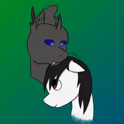 Size: 700x700 | Tagged: safe, artist:hellsmenser, derpibooru import, oc, oc:aztek white, oc:kaizer, unofficial characters only, changeling, pegasus, pony, changeling oc, gay, head, male, shipping, simple background