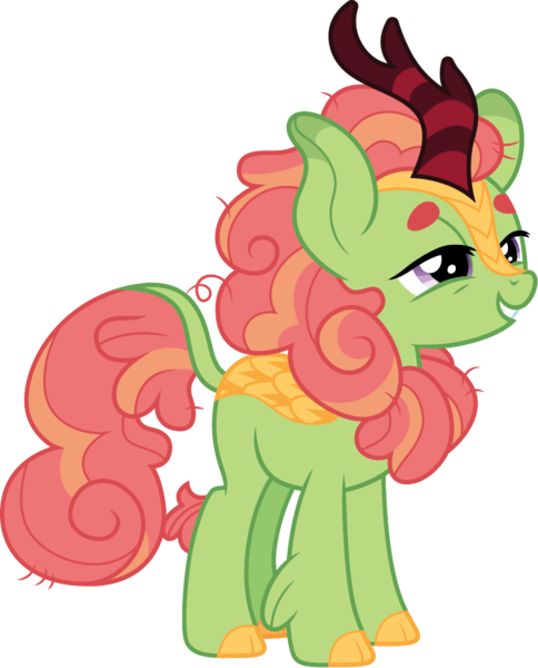 Size: 968x1200 | Tagged: safe, artist:cloudyglow, derpibooru import, tree hugger, kirin, sounds of silence, beanbrows, cloven hooves, colored hooves, cute, eyebrows, female, huggerbetes, image, kirinified, png, simple background, solo, species swap, transparent background