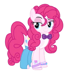 Size: 1024x1090 | Tagged: safe, artist:bezziie, derpibooru import, pinkie pie, earth pony, pony, alternate design, alternate hairstyle, bedroom eyes, bowtie, clothes, simple background, smiling, socks, solo, transparent background