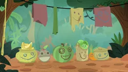 Size: 1920x1080 | Tagged: banana, basket, cabbage, carrot, clothes line, derpibooru import, food, fruit, melon, no pony, safe, screencap, sounds of silence, swirly eyes
