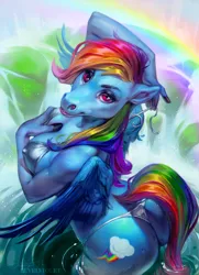 Size: 784x1080 | Tagged: anthro, artist:levelviolet, ass, backwards cutie mark, bedroom eyes, bikini, bra, breasts, busty rainbow dash, butt, clothes, derpibooru import, erect nipples, eyeshadow, female, finger hooves, hoers, horse face, lipstick, looking at you, looking up, makeup, mare, nipple outline, nipples, nudity, pegasus, rainbow dash, rainbutt dash, solo, solo female, stupid sexy rainbow dash, suggestive, swimsuit, thong swimsuit, underwear