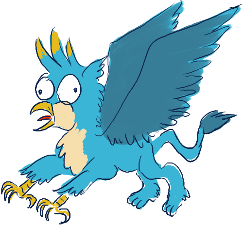 Size: 500x464 | Tagged: safe, artist:horsesplease, derpibooru import, gallus, gryphon, behaving like a chicken, behaving like a rooster, birb, clucking, derp, gallus the rooster, running, scared, spread wings, wings