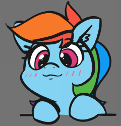Size: 911x947 | Tagged: safe, artist:pabbley, derpibooru import, rainbow dash, pegasus, pony, :p, animated, cute, dashabetes, eye shimmer, female, gif, mare, mlem, silly, silly pony, simple background, solo, tongue out