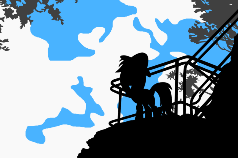 Size: 1024x681 | Tagged: artist:didgereethebrony, cloud, daring do, derpibooru import, hat, katoomba, lookout, mlp in australia, railing, safe, silhouette, solo, tree